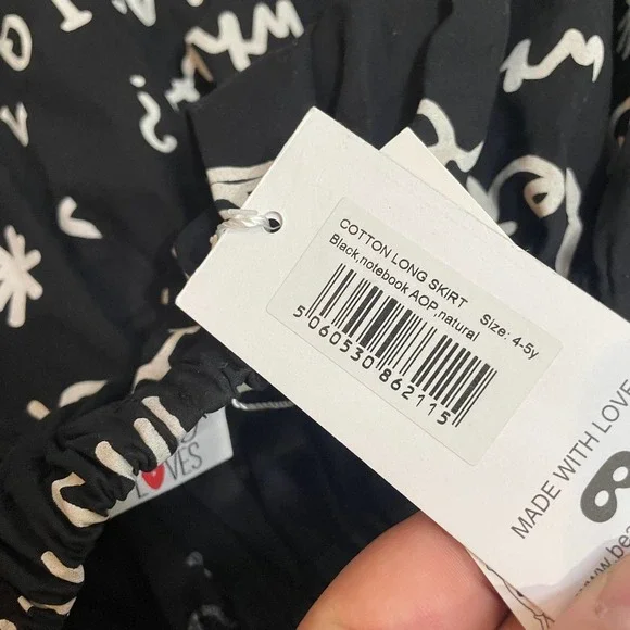 Beau Loves Girls Kids 4-5 Long A-Line Notebook Skirt Black Cotton Elastic Waist - Picture 3 of 6